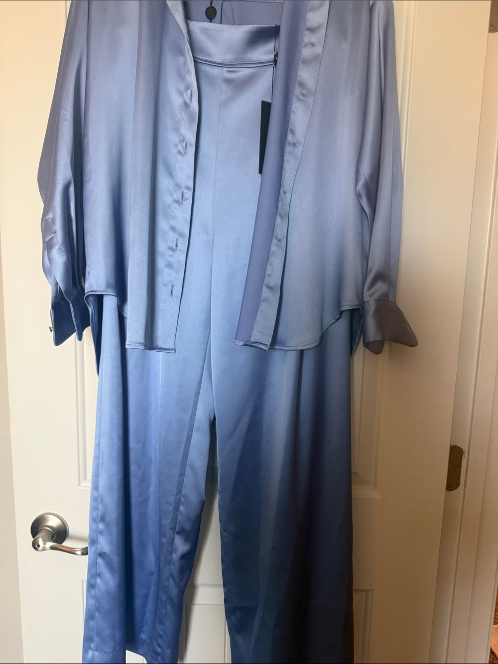 ANTONIO MELANI Satin Light Blue Wide-Leg Pants